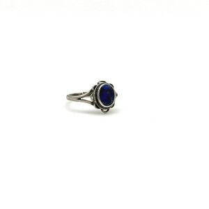 Vintage Sterling Silver Lapis Lazuli Ring Adjustable Size‎ 8 Floral